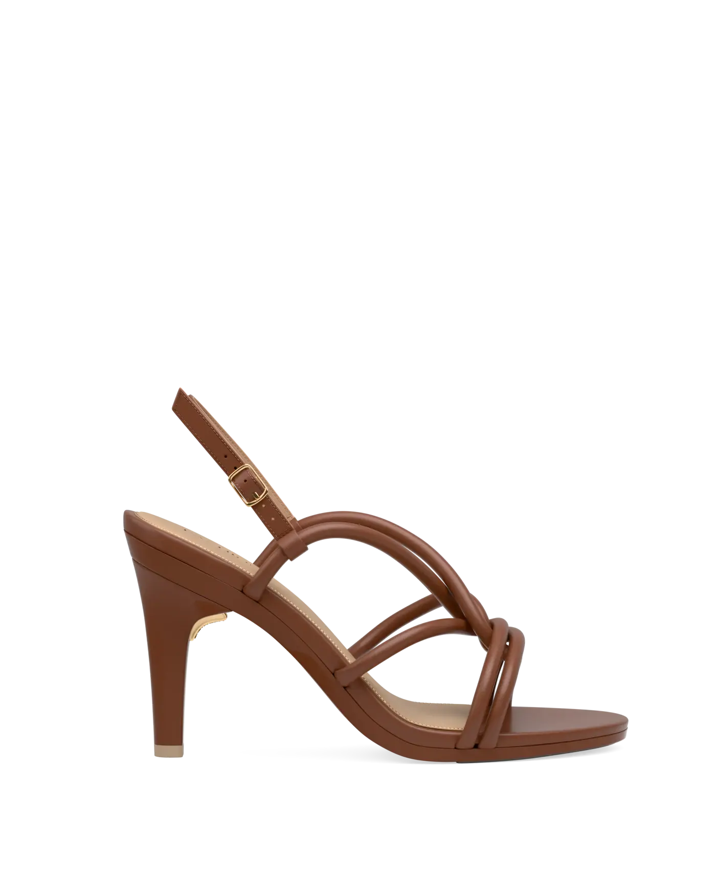 brown open toe strappy high heel sandal side angle
