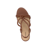 top view of brown open toe strappy flat sandal that is convertible