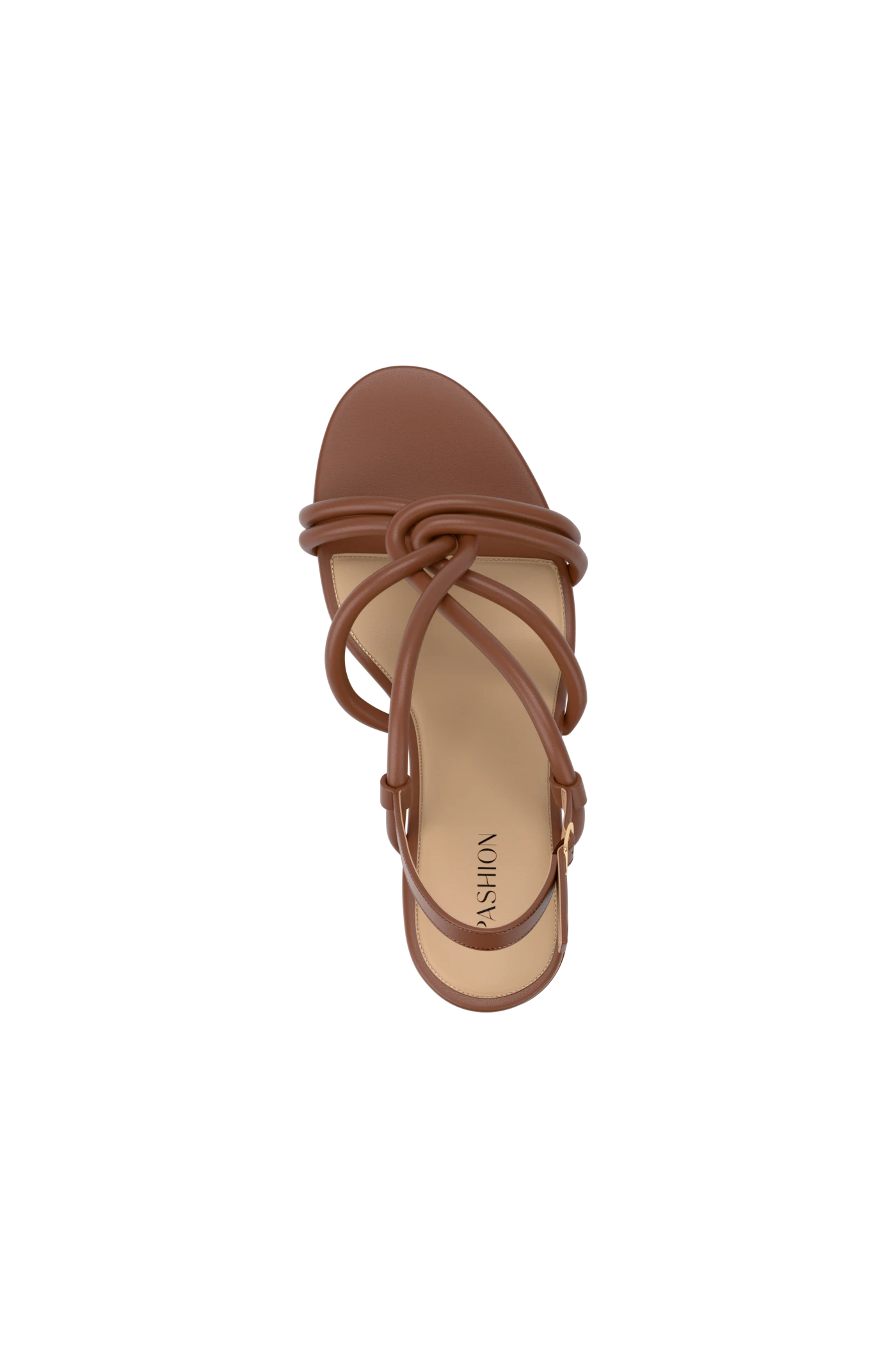 Brown sandal with strappy design on a white background