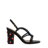 Block Heel Kit 4 Ladybug Charm shown on the Capri Coal Vegan Leather upper. Pashion convertible heels go from heel to flat and are customizable with interchangeable heel kits.