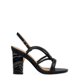 Block Heel Kit 4 Coal Marble shown on the Capri Coal Vegan Leather upper. Pashion convertible heels go from heel to flat and are customizable with interchangeable heel kits.