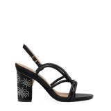 Block Heel Kit 4 Firework Rhinestone shown on the Capri Coal Vegan Leather upper. Pashion convertible heels go from heel to flat and are customizable with interchangeable heel kits.