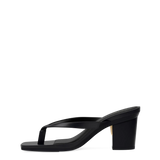 black open toe thong style high heel sandal with block heel