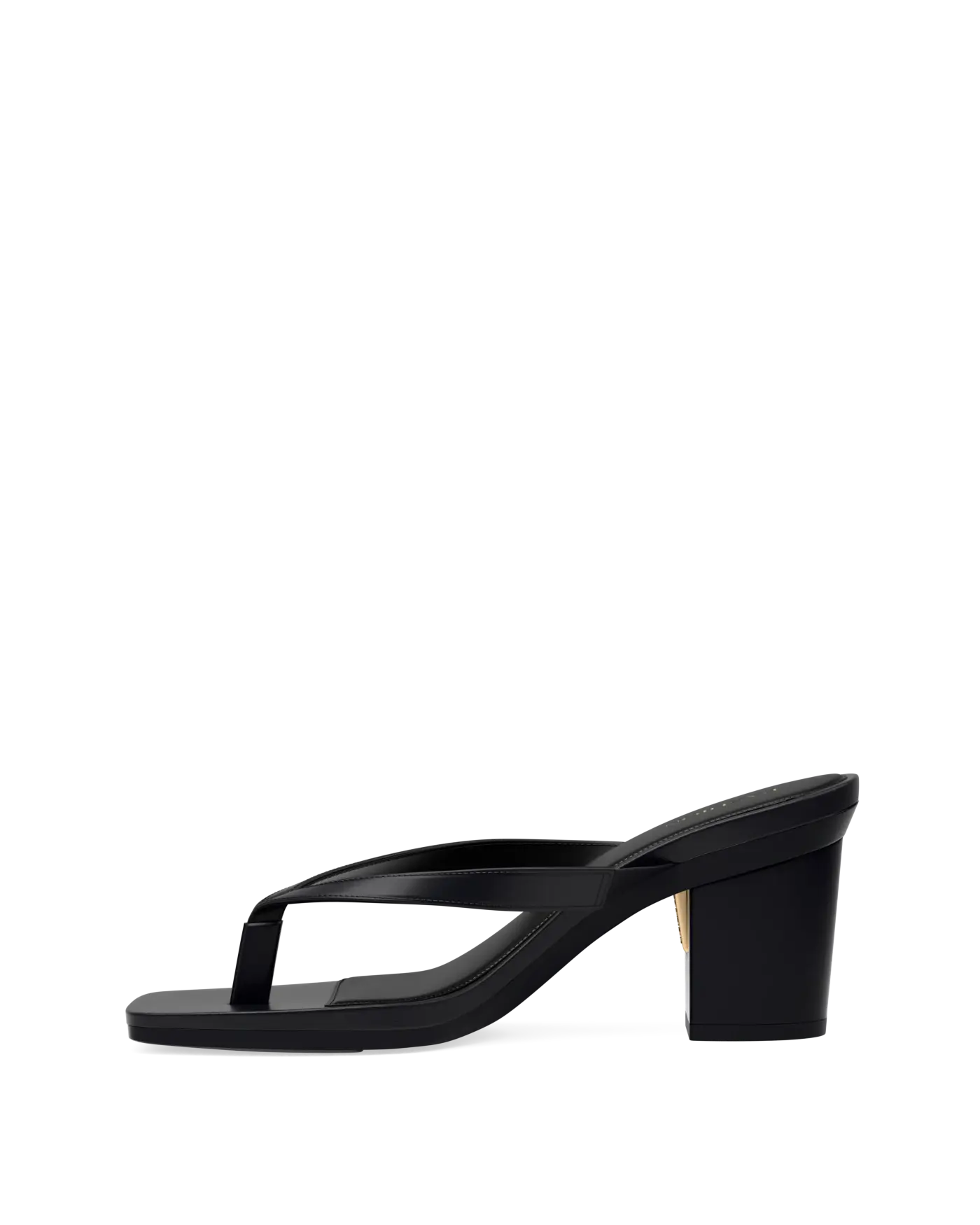 black open toe thong style high heel sandal with block heel