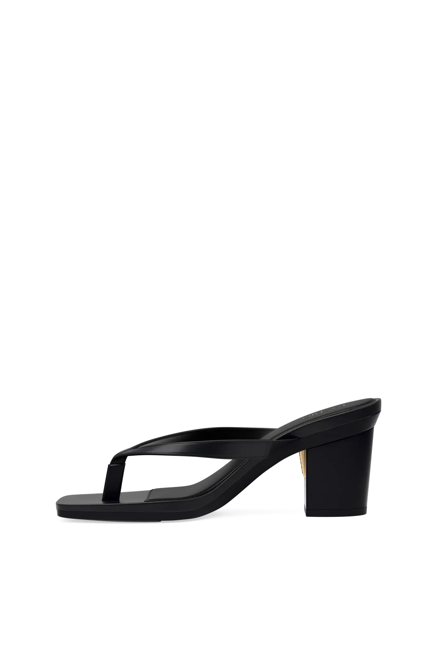 black open toe thong style high heel sandal with block heel