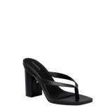 black open toe thong style high heel sandal with block heel