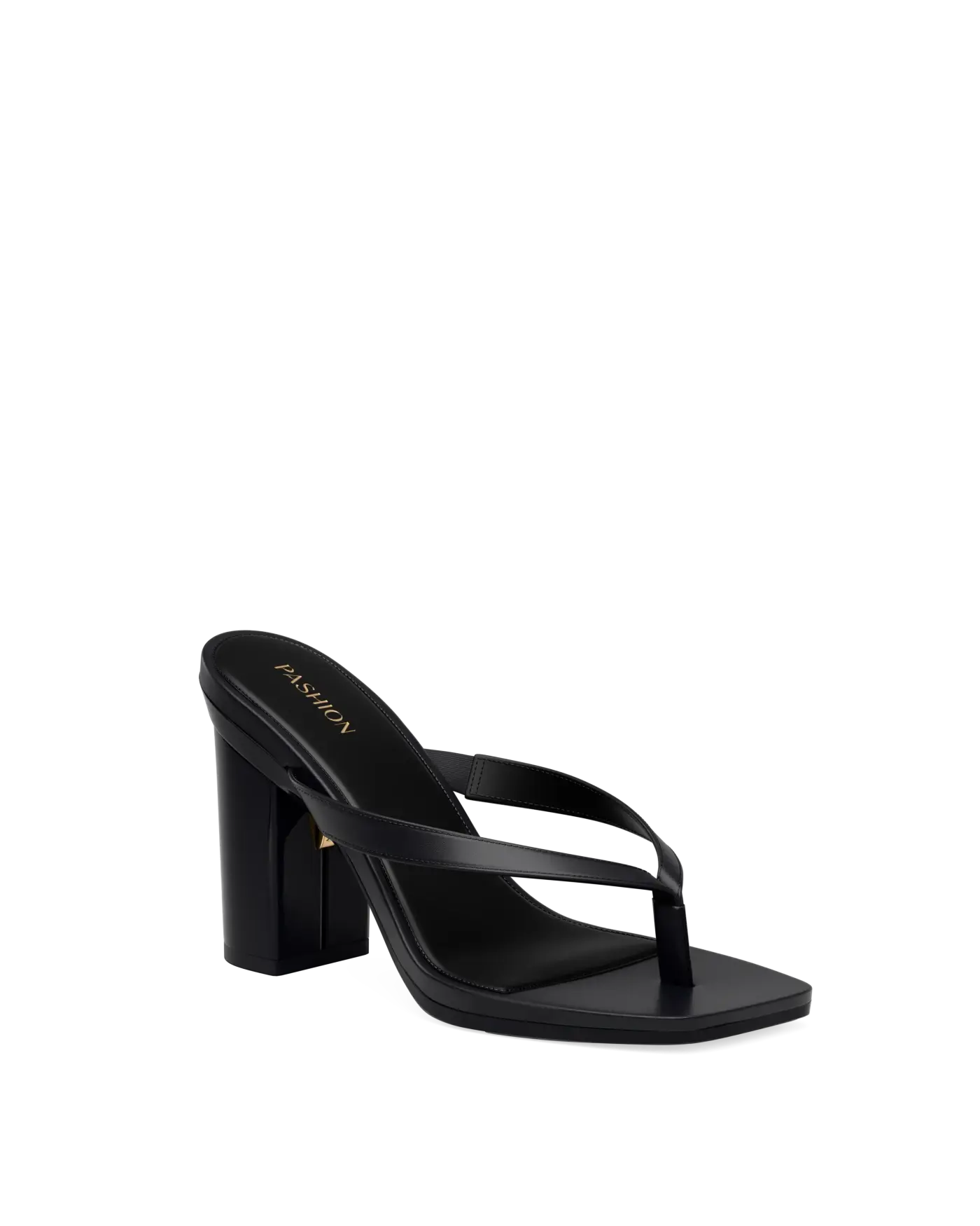 black open toe thong style high heel sandal with block heel