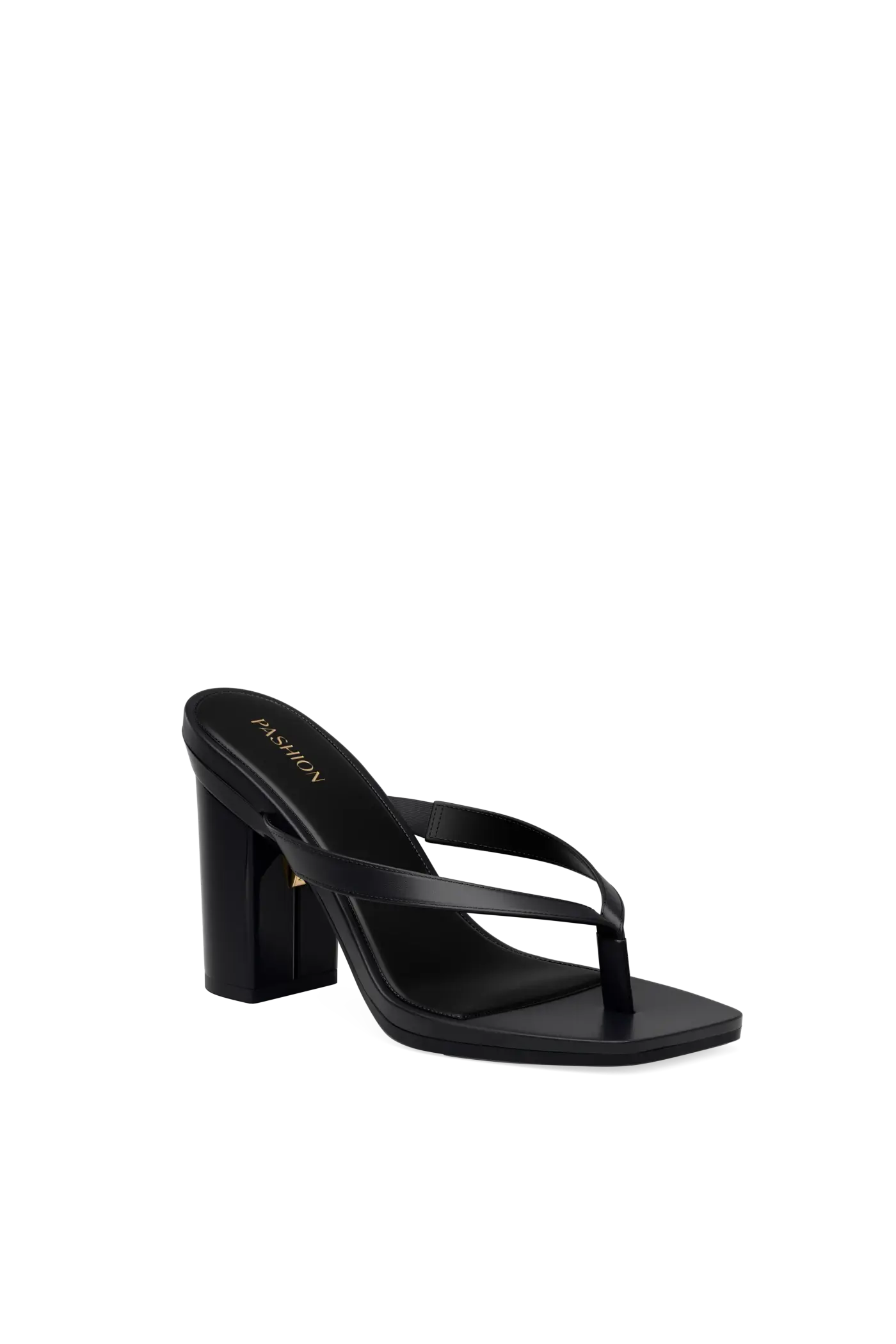 black open toe thong style high heel sandal with block heel