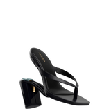black open toe thong style high heel sandal with block heel