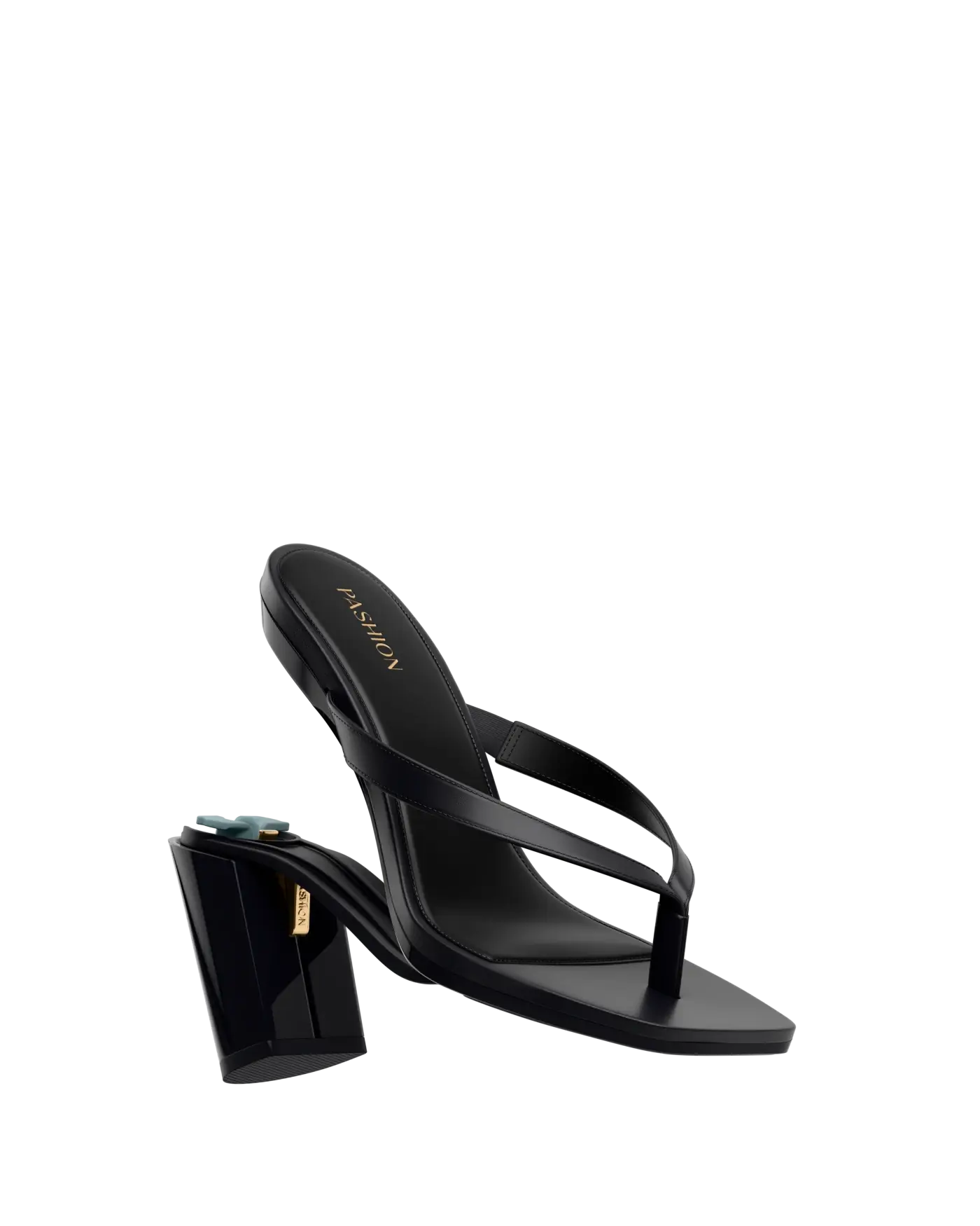 black open toe thong style high heel sandal with block heel