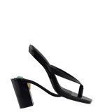 black open toe thong style high heel sandal with block heel