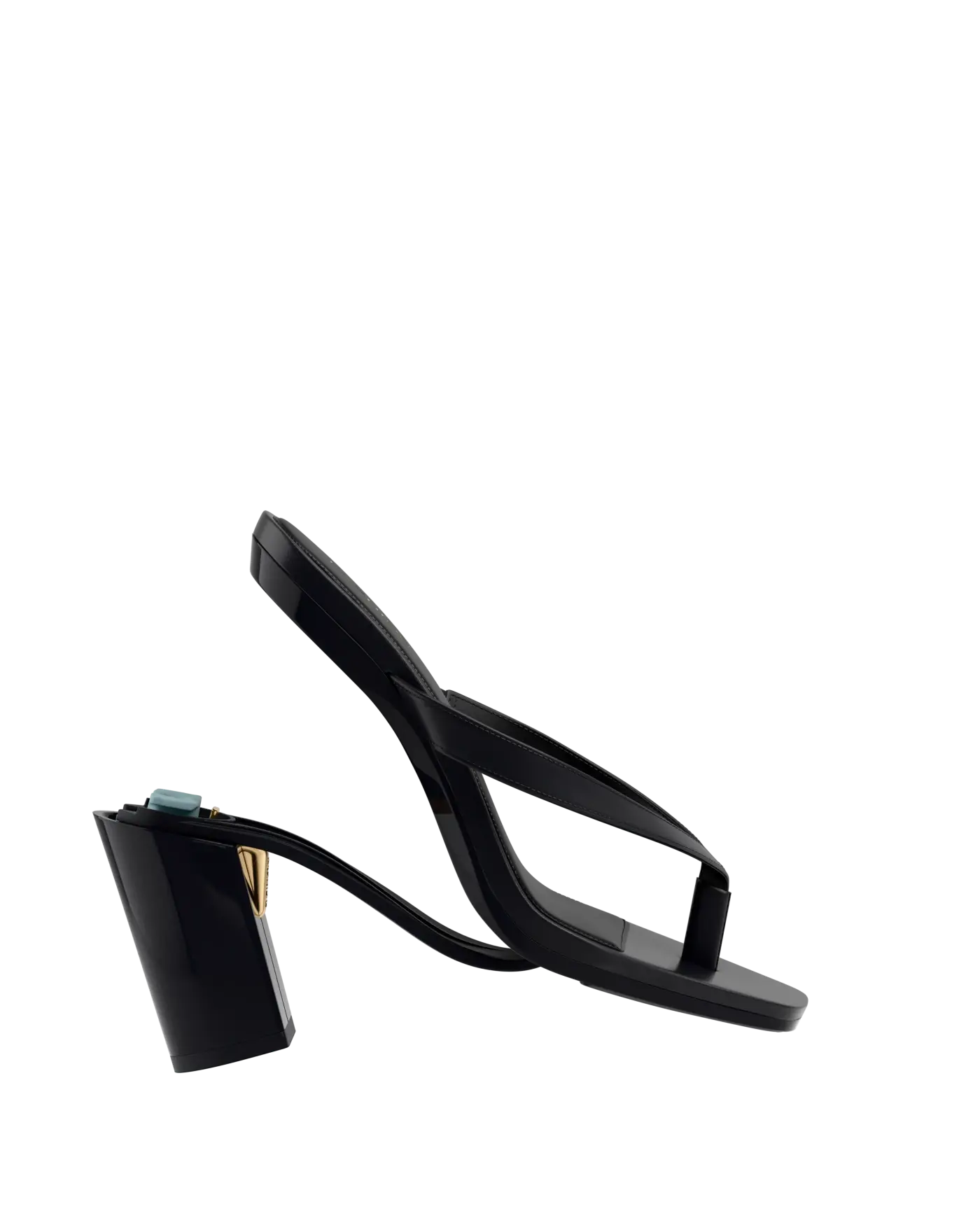 black open toe thong style high heel sandal with block heel