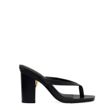 black open toe thong style high heel sandal with block heel