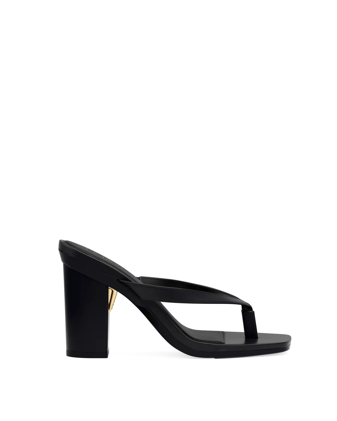 black open toe thong style high heel sandal with block heel