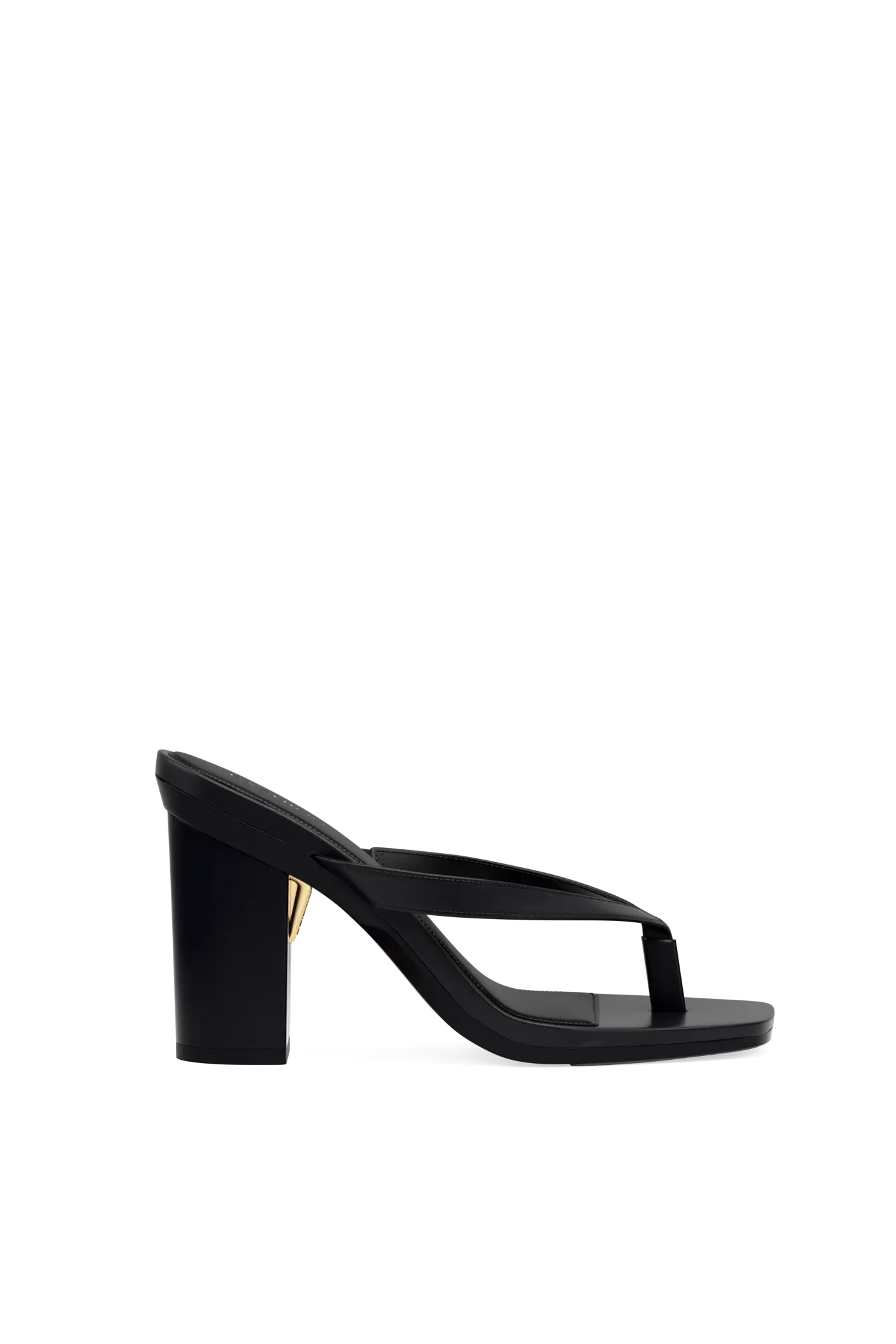 black open toe thong style high heel sandal with block heel