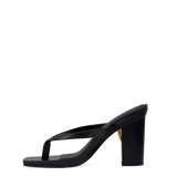 black open toe thong style high heel sandal with block heel