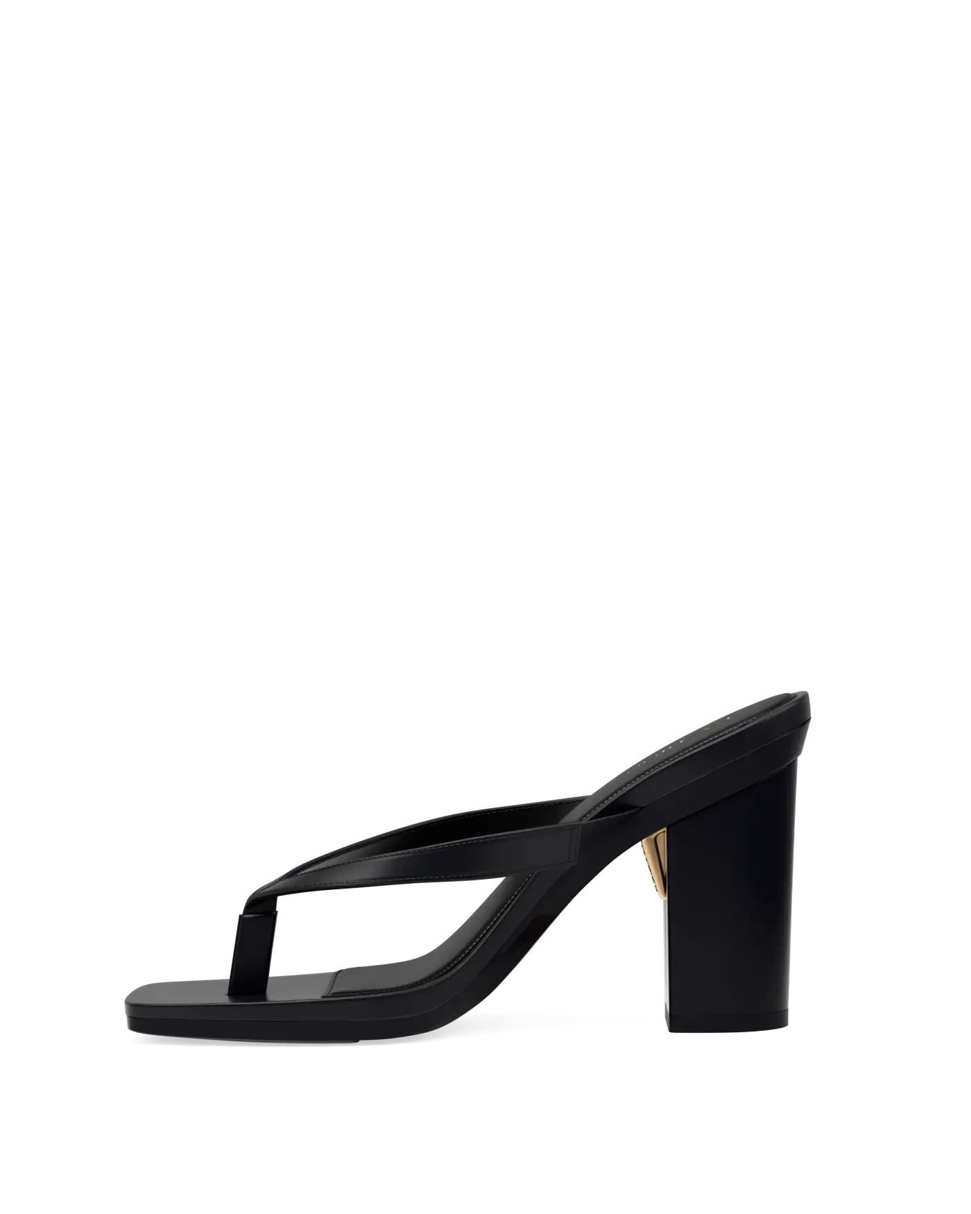 black open toe thong style high heel sandal with block heel
