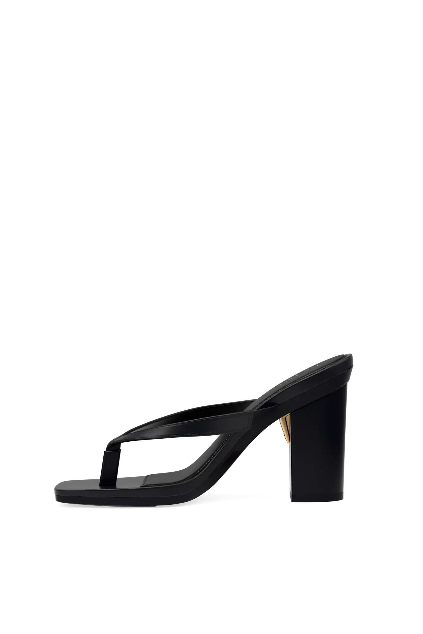 black open toe thong style high heel sandal with block heel