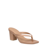 tan open toe thong style high heel convertible sandal with block heel