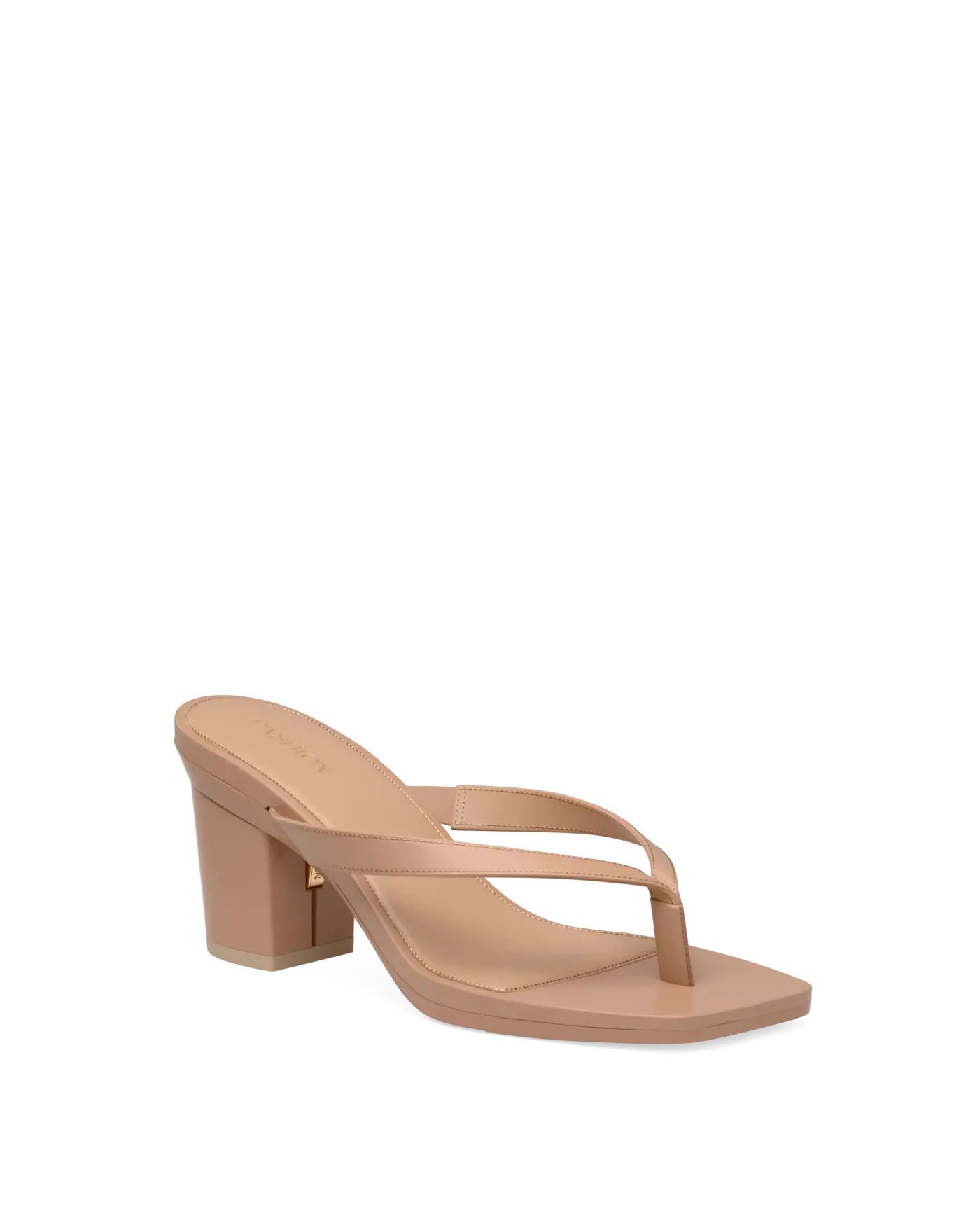 tan open toe thong style high heel convertible sandal with block heel