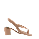 tan open toe thong style high heel convertible sandal with block heel