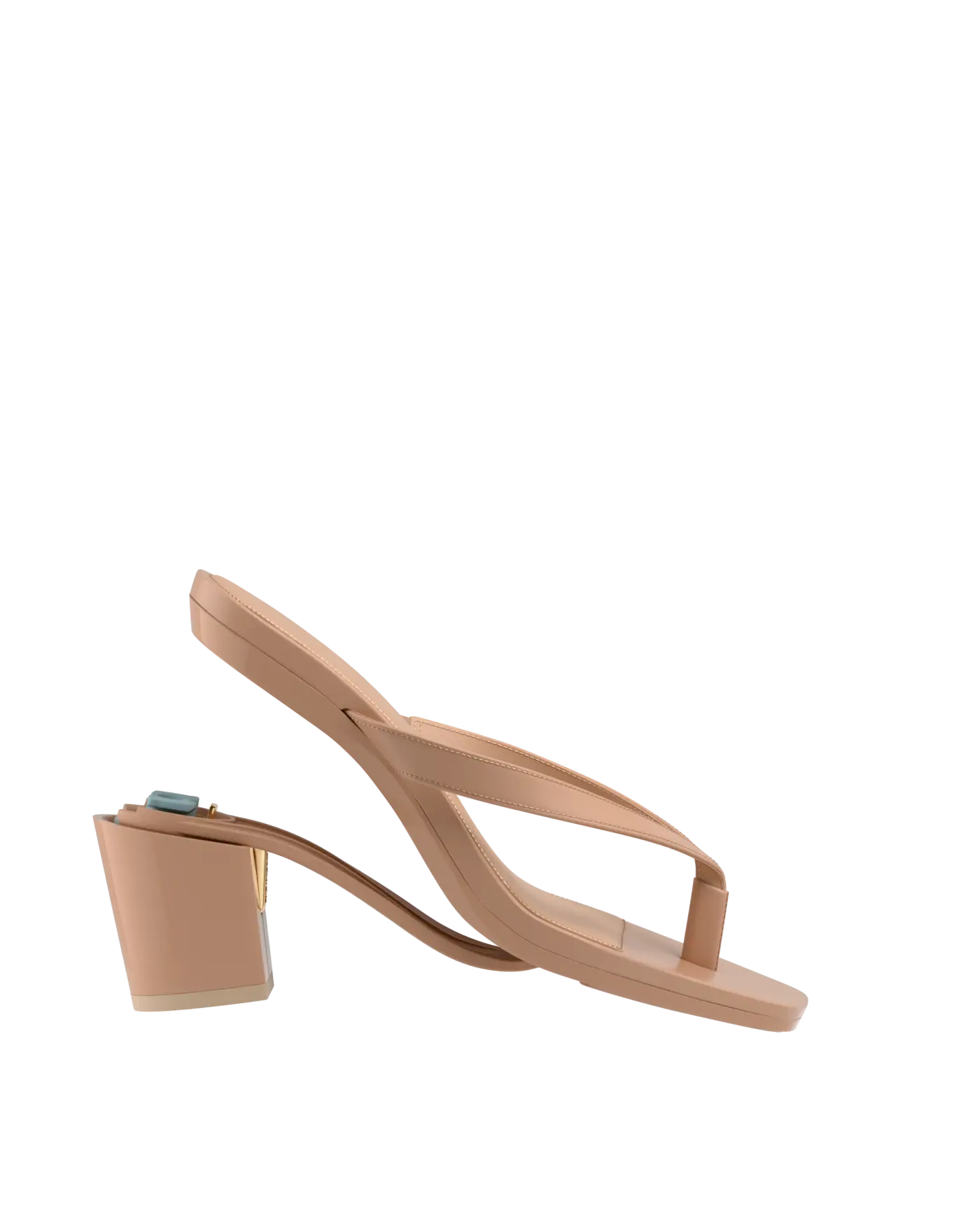 tan open toe thong style high heel convertible sandal with block heel