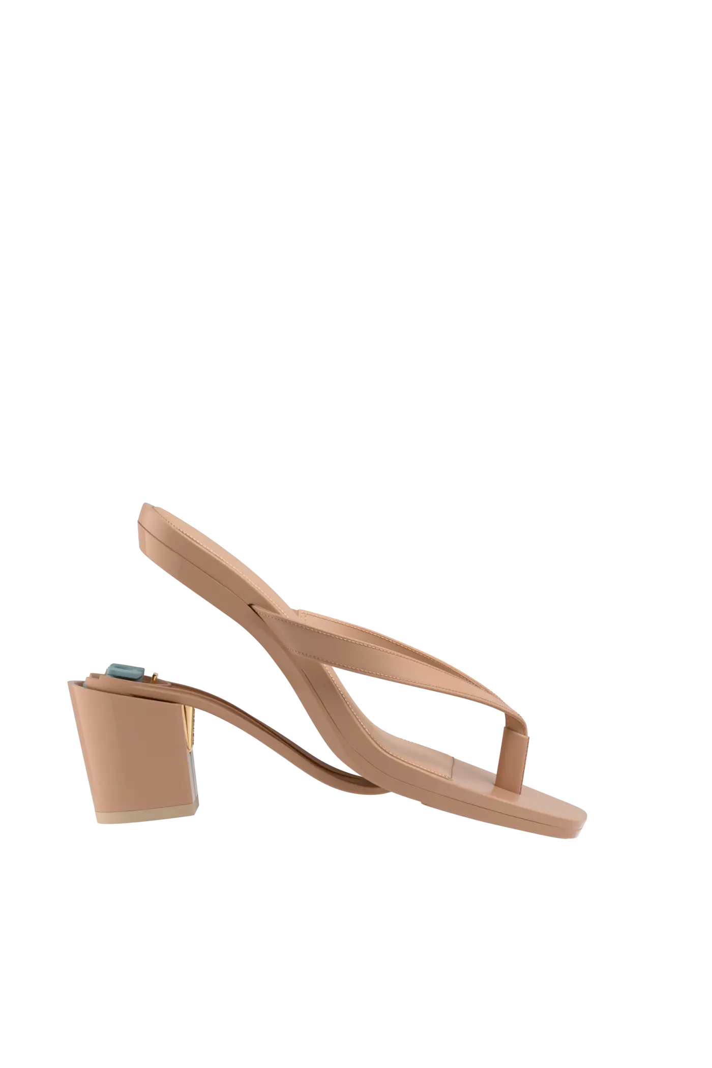 tan open toe thong style high heel convertible sandal with block heel