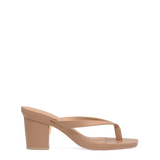 tan open toe thong style high heel convertible sandal with block heel