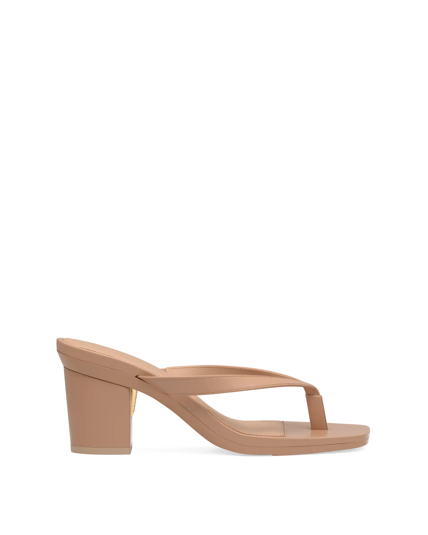 tan open toe thong style high heel convertible sandal with block heel