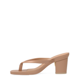 tan open toe thong style high heel convertible sandal with block heel