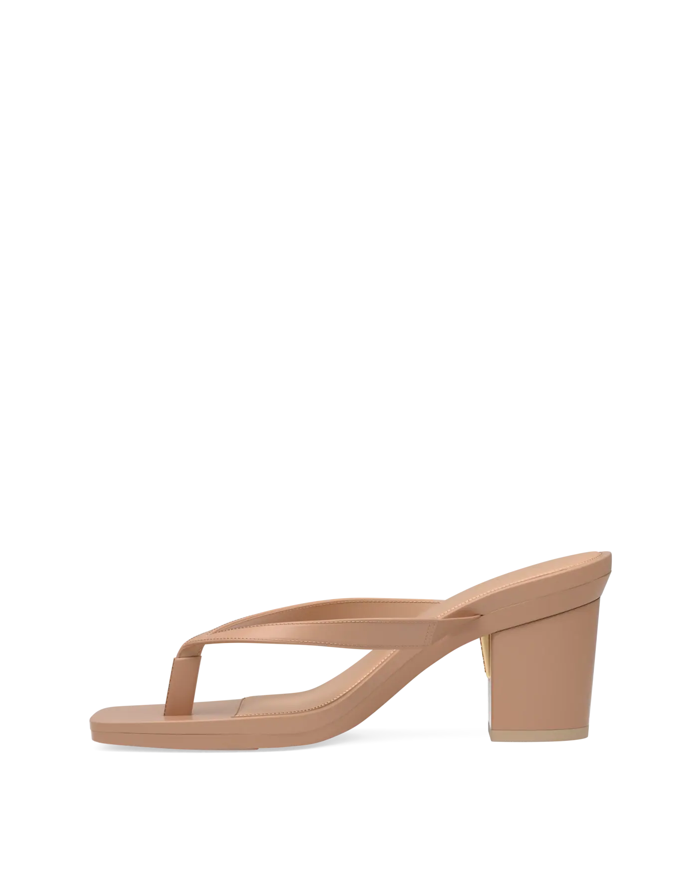 tan open toe thong style high heel convertible sandal with block heel