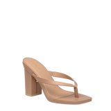 tan open toe thong style high heel convertible sandal with block heel