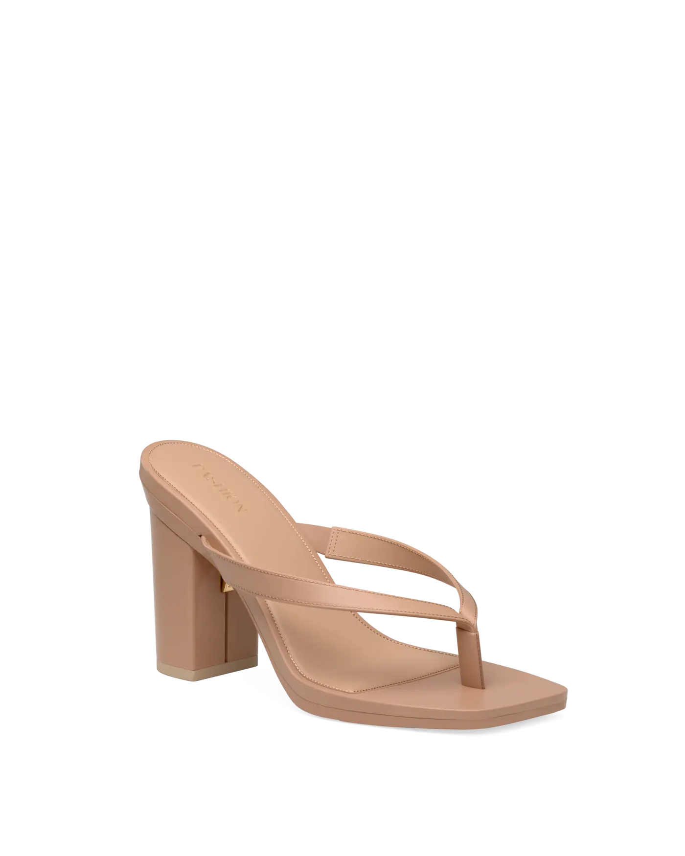 tan open toe thong style high heel convertible sandal with block heel