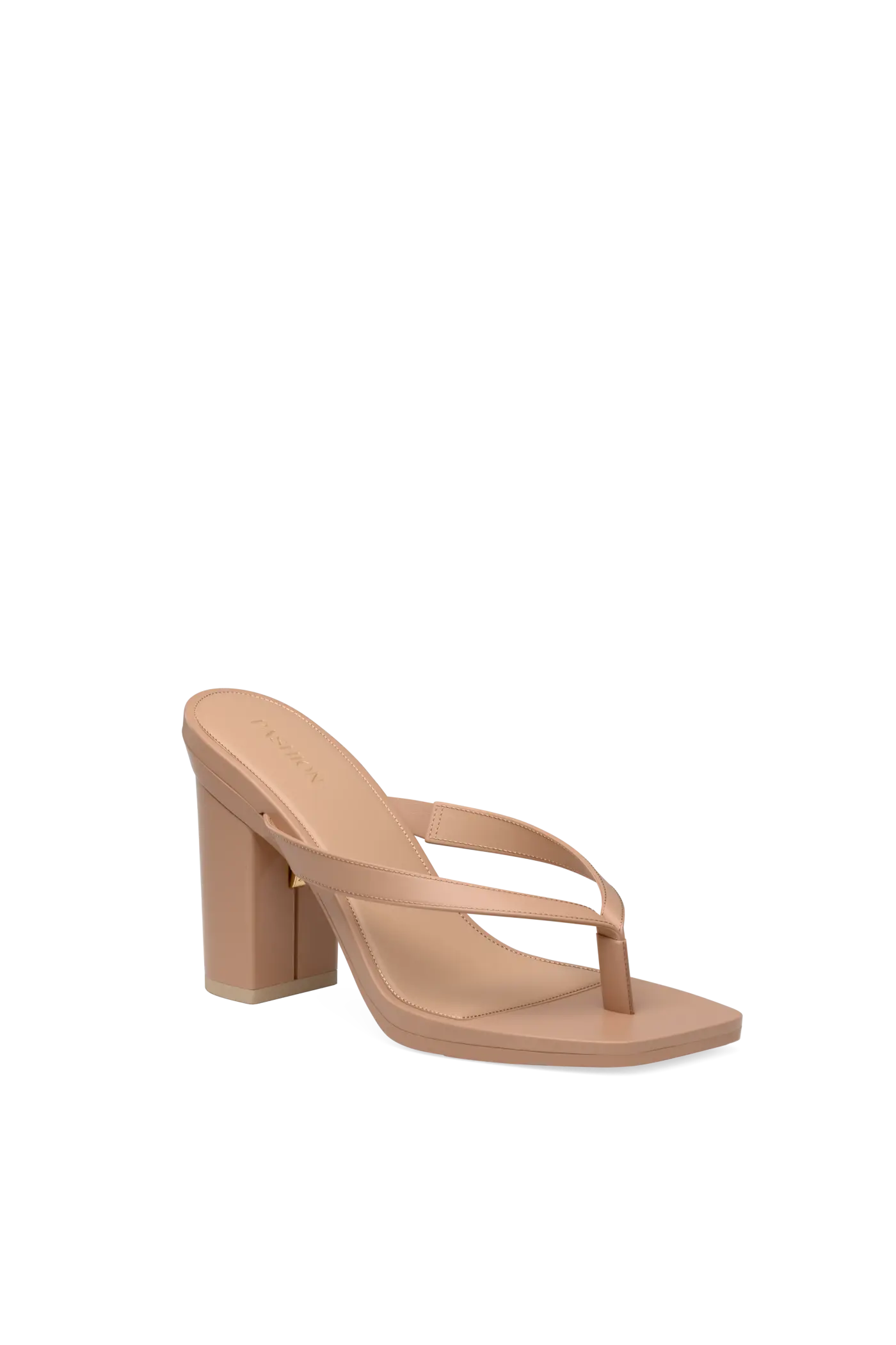 tan open toe thong style high heel convertible sandal with block heel