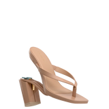 tan open toe thong style high heel convertible sandal with block heel