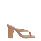 latte open toe thong style high heel sandal with block heel