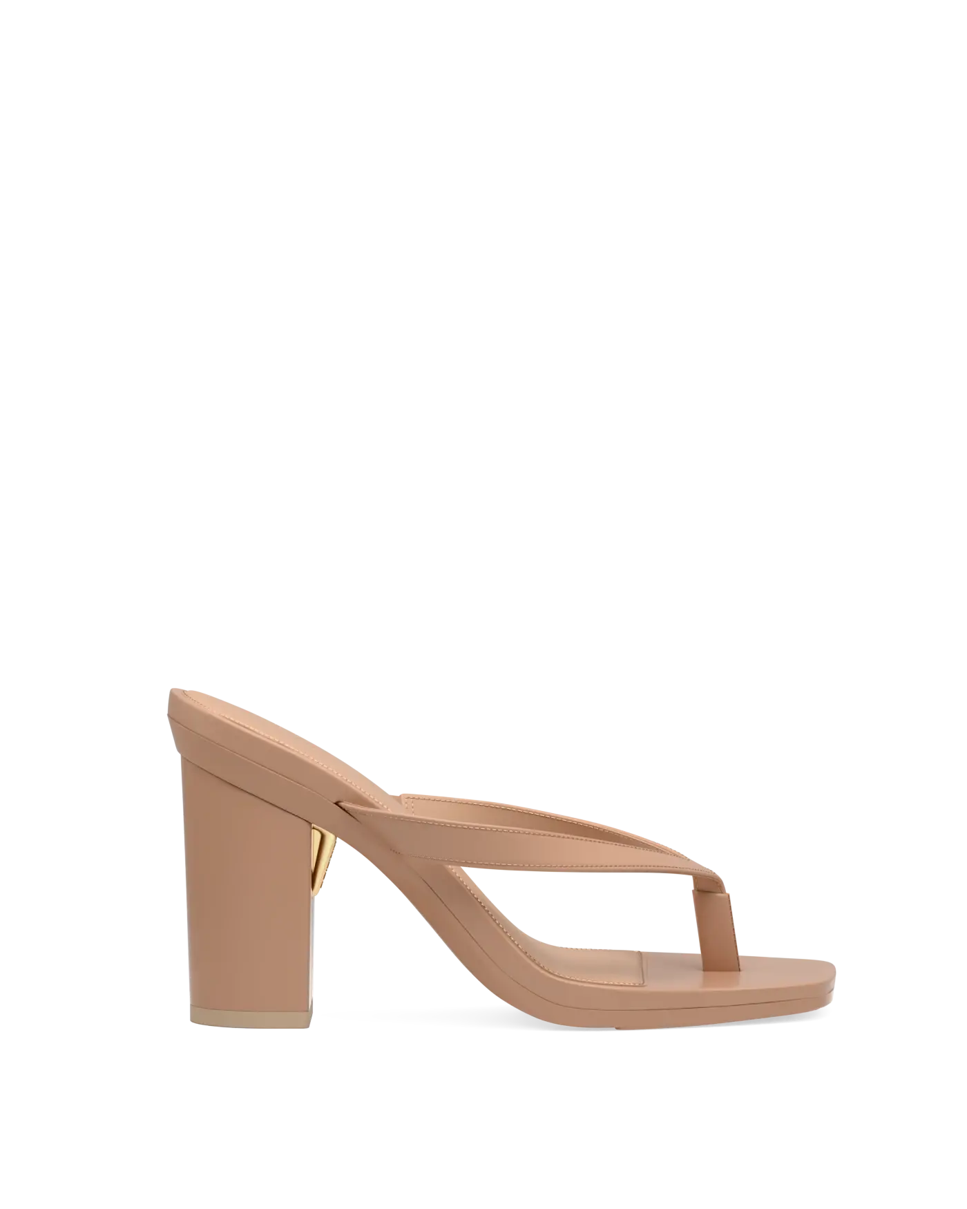 latte open toe thong style high heel sandal with block heel