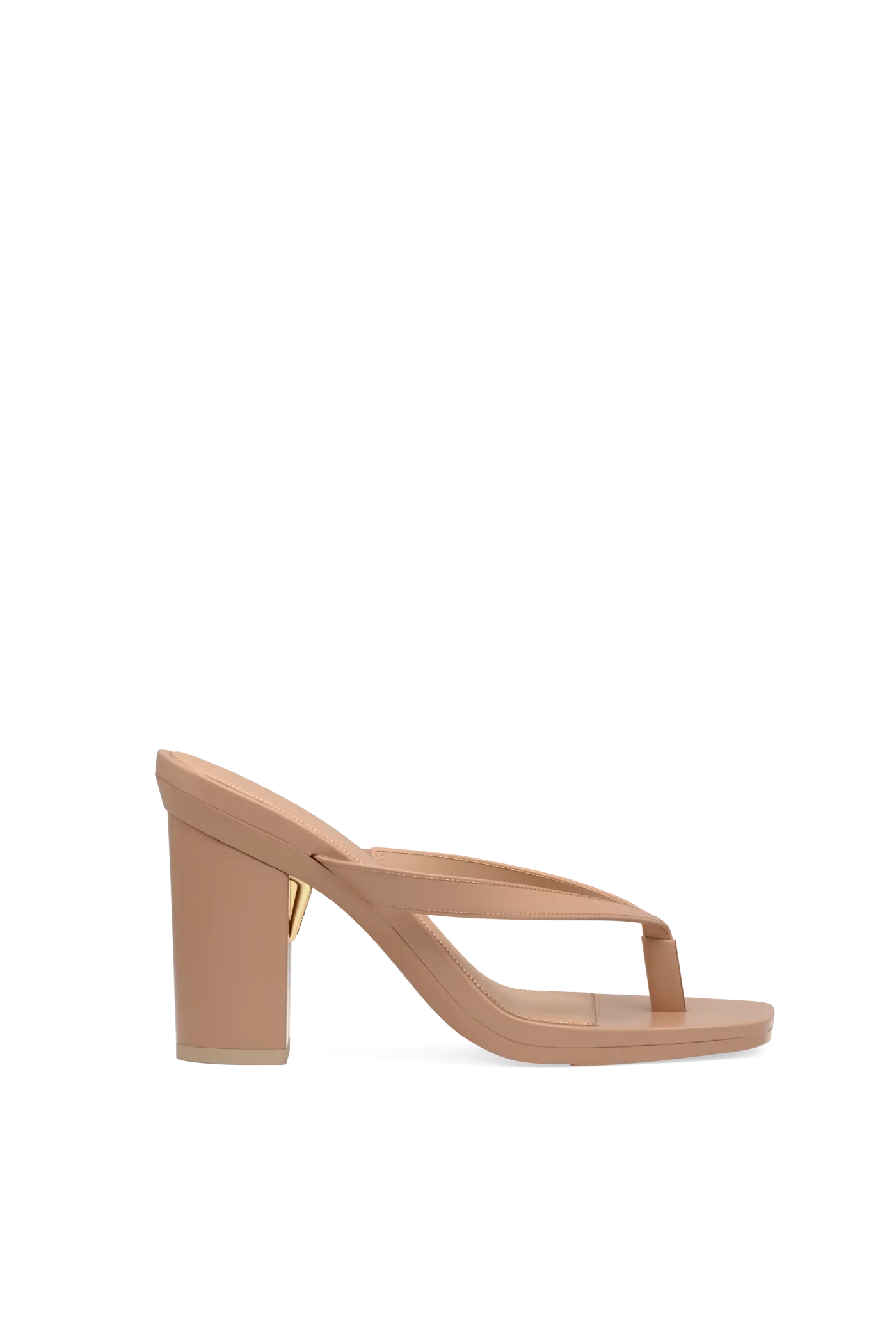 latte open toe thong style high heel sandal with block heel