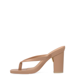 latte open toe thong style high heel sandal with block heel