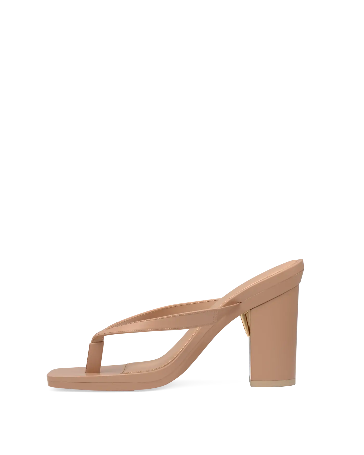 latte open toe thong style high heel sandal with block heel