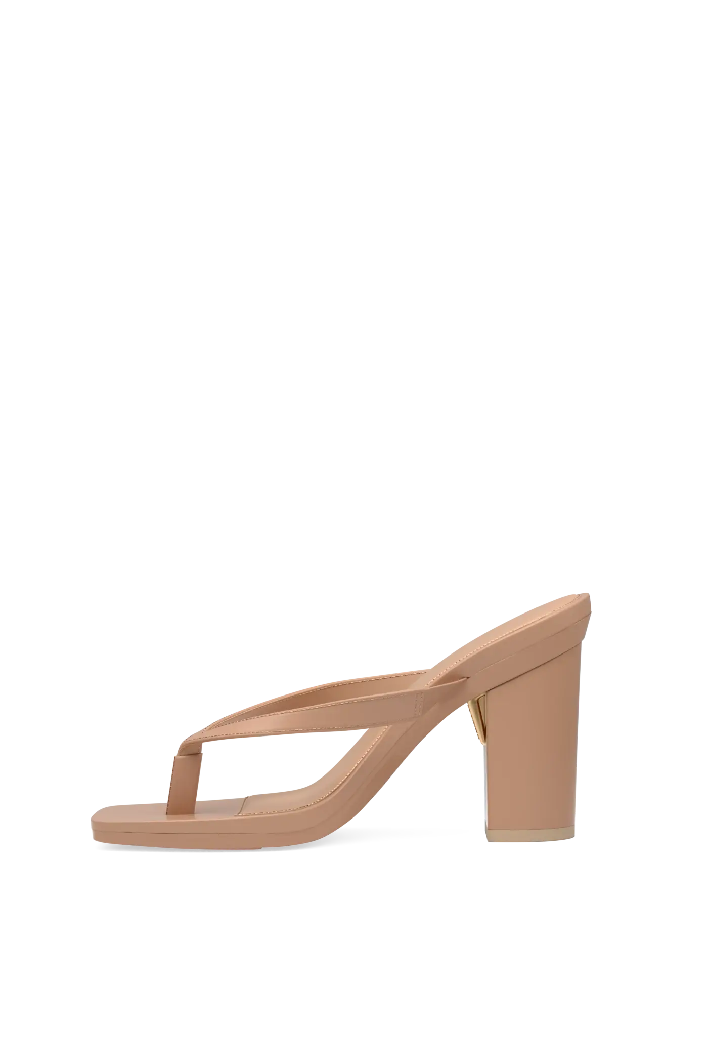latte open toe thong style high heel sandal with block heel