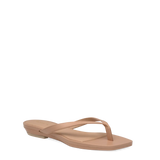 tan open toe thong style flat sandal