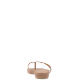 tan open toe thong style flat sandal