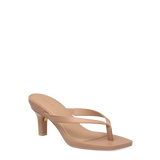 tan open toe thong style high heel convertible sandal with stiletto heel