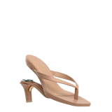 tan open toe thong style high heel convertible sandal with stiletto heel