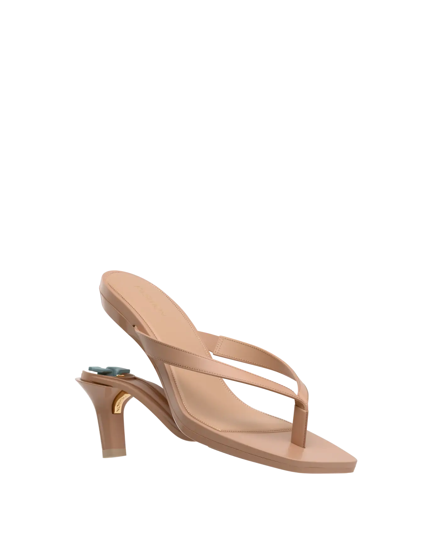 tan open toe thong style high heel convertible sandal with stiletto heel