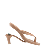 tan open toe thong style high heel convertible sandal with stiletto heel