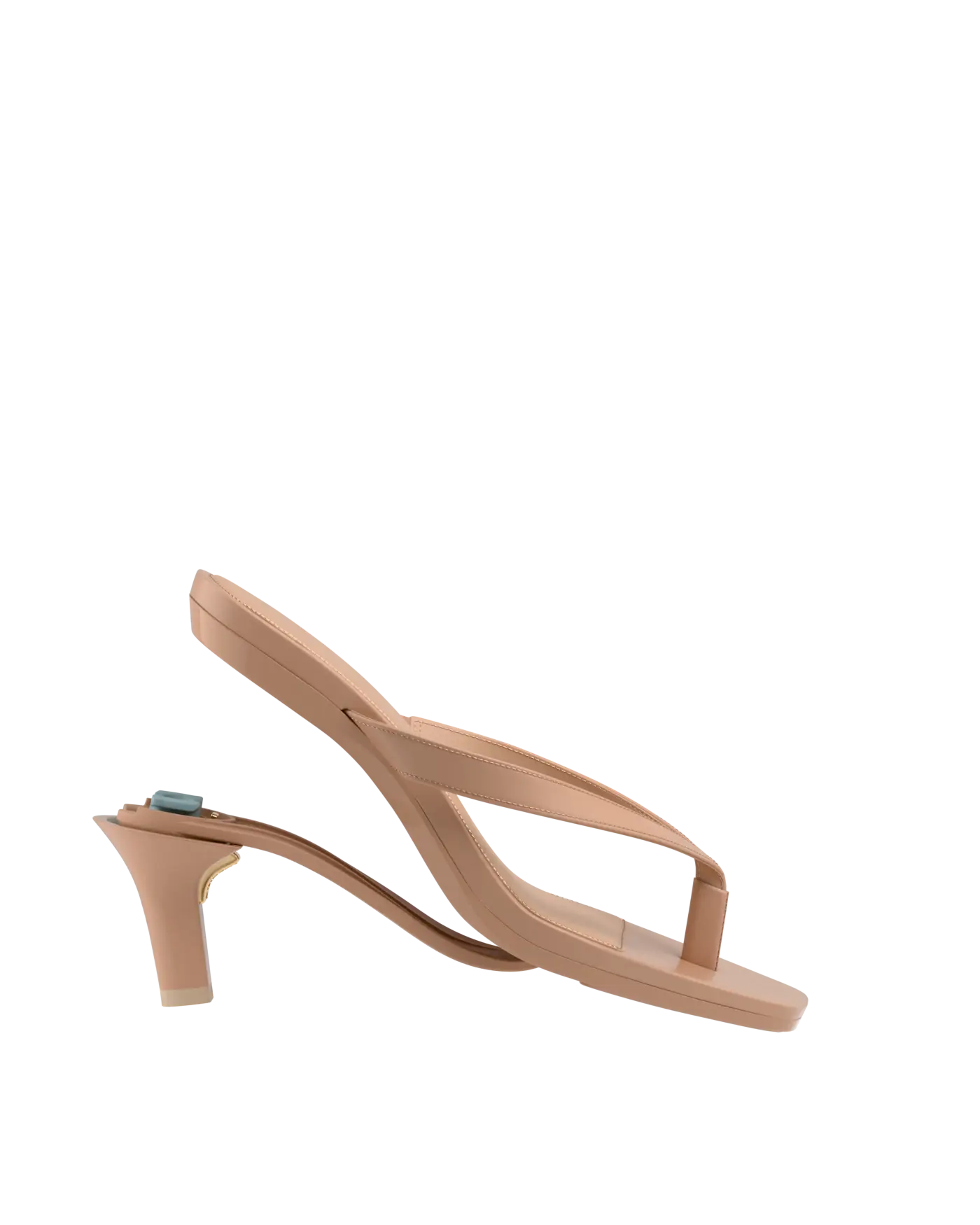 tan open toe thong style high heel convertible sandal with stiletto heel