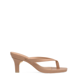 tan open toe thong style high heel convertible sandal with stiletto heel