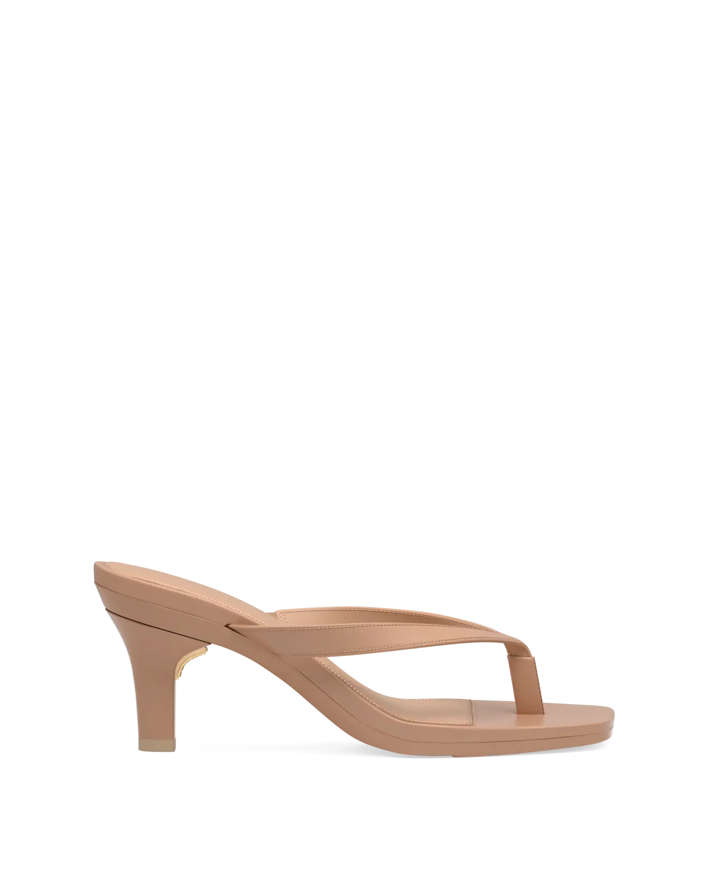 tan open toe thong style high heel convertible sandal with stiletto heel